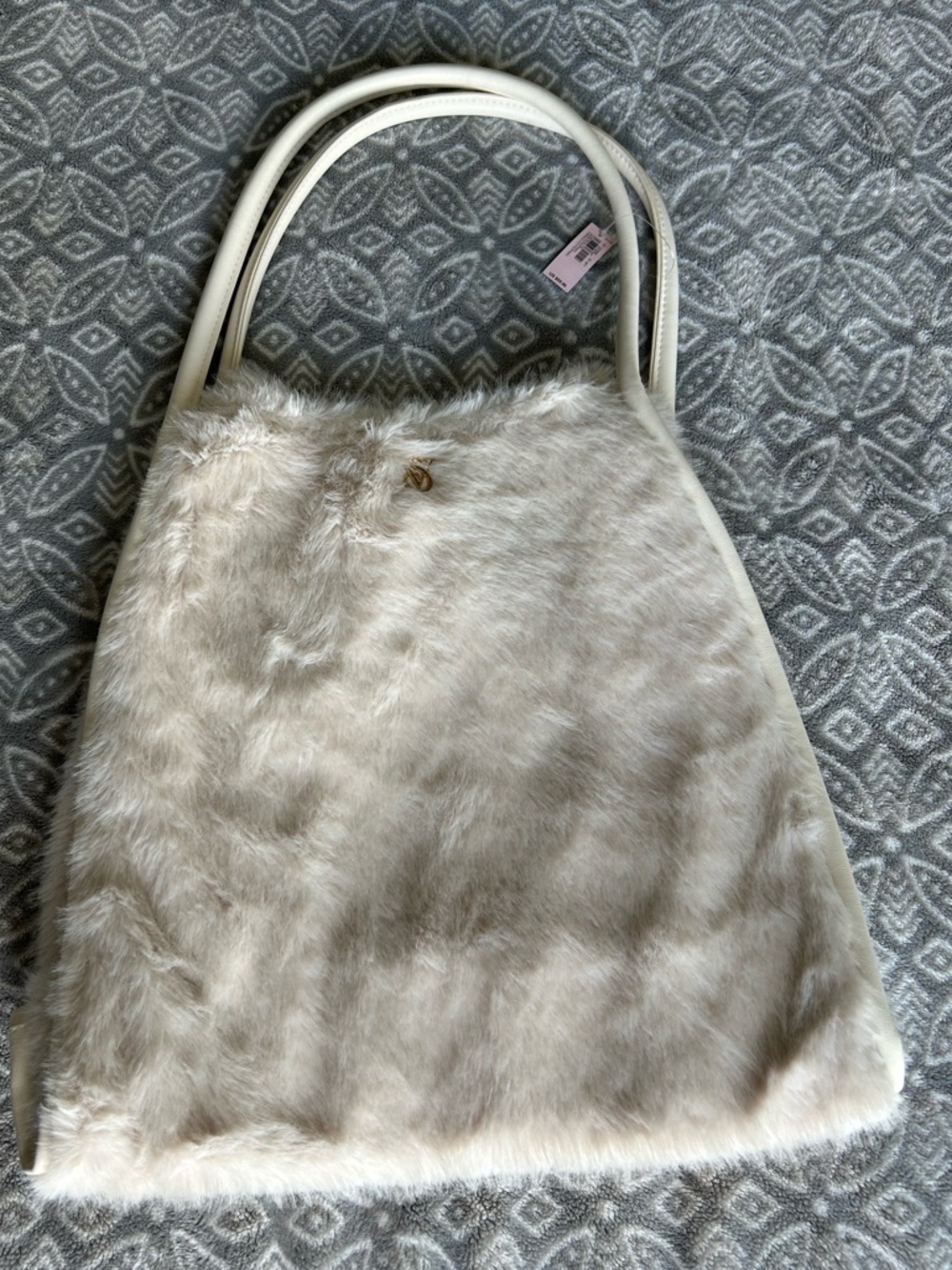 Victoria's Secret Faux Fur Tote in Light Beige with Cream Handles